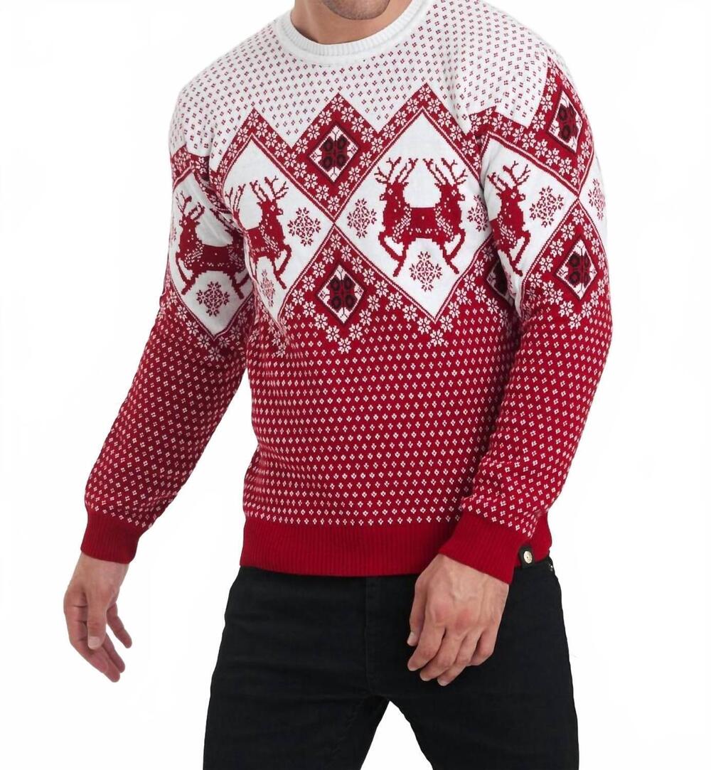 NEW GALANI men’s modern festive knit pullover sweater in wht